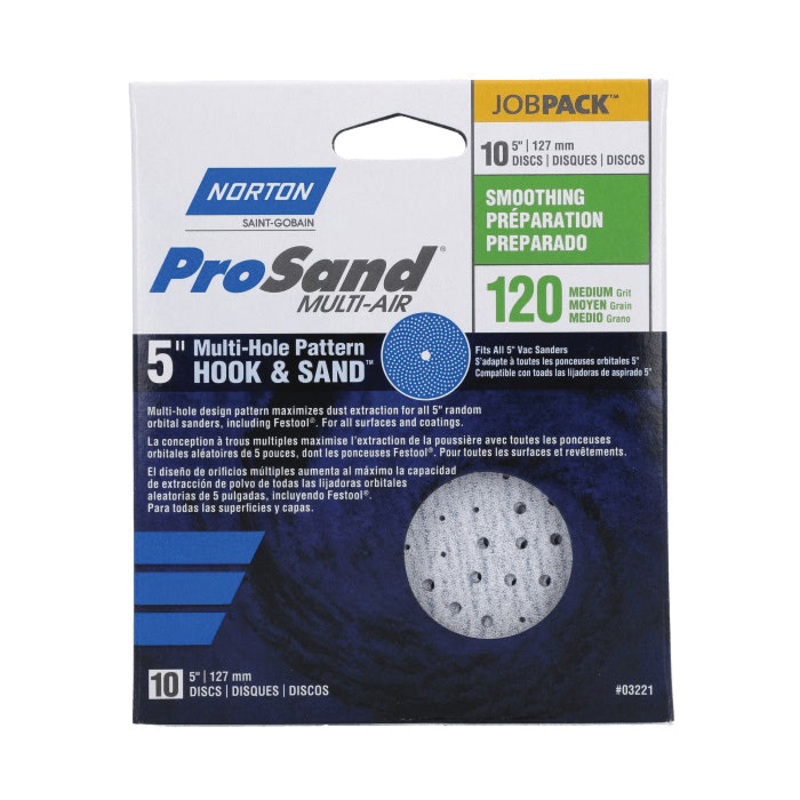 Norton ProSand Multi-Air Cyclonic A975 Series 07660703230 Vacuum Disc, 5 in Dia, 120 Grit, Medium Grit