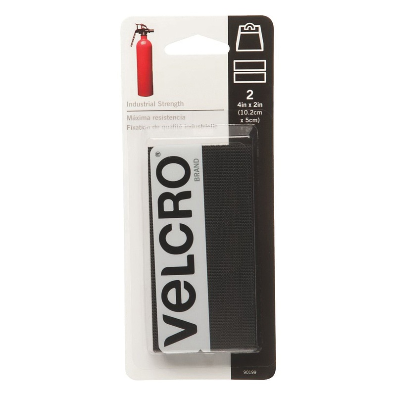 VELCRO 90199 Reclosable Hook and Loop Fastener Strap, 2 in W, 4 in L, Black, Nylon Adhesive, Rubber Backing
