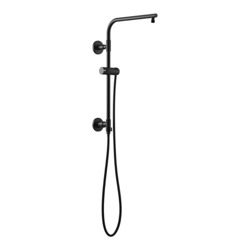 Brizo Essential 18" Euro Round Shower Column, Wall-Mount, 15" Overhead Shower Arm, Matte Black - 80092-BL