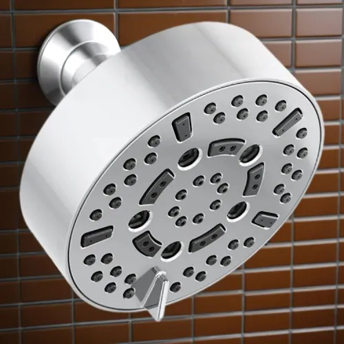 Brizo Essential 5" Wall-Mount Shower Head with Seven-Functions, H2Okinetic, Touch-Clean, WaterSense, 1.75 GPM, Polished Chrome - 87292-PC