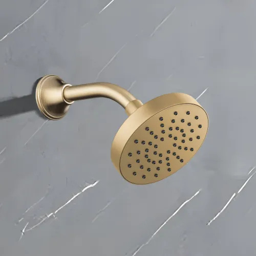 Brizo Essential 5" Wall-Mount Showerhead, Round, Single-Function, Touch-Clean, 2.5 GPM, Brilliance Luxe Gold - 82392-GL-2.5