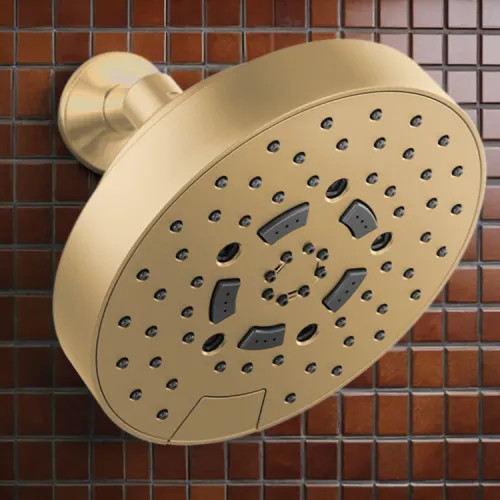 Brizo Essential 7" Wall-Mount Shower Head, Five-Function, H2Okinetic, Touch-Clean, WaterSense, 1.75 GPM, Brilliance Luxe Gold - 87492-GL