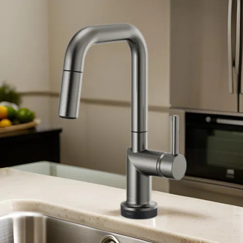 Brizo Odin SmartTouch Pull-Down Prep Kitchen Faucet with Square Spout, Diamond Seal Technology, MagneDock Magnetic Docking, Touch-Clean, 1.8 GPM, Brilliance Luxe Steel - 64965LF-SLLHP