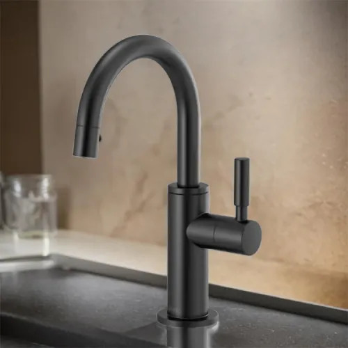 Brizo Single-Handle Cold Water Beverage Faucet with Arc Spout, DIAMOND Seal, Lever Handle, ADA, 1.5 GPM, Matte Black - 61320LF-C-BL