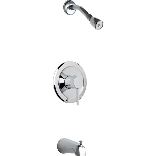 Chicago Faucet Wall-Mounted Pressure Balacing Tub/Shower Faucet with Shower Head and Tub Spout, 2.5 GPM, 80 PSI, Polished Chrome - SH-TK1-03-100