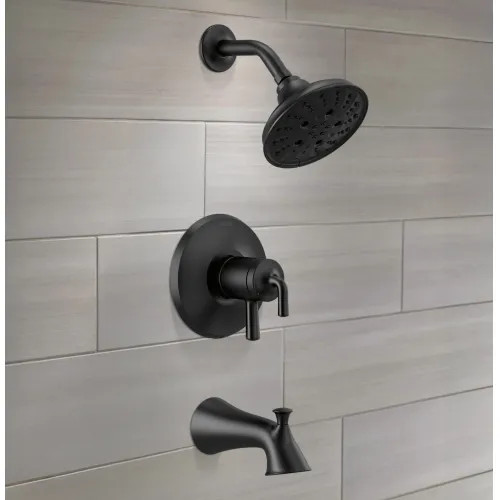 Delta Kayra Monitor 17 Series Tub & Shower Trim, Pressure Balance, Two Lever Handles, Touch-Clean, ADA, 1.75 GPM. Matte Black - T17433-BL