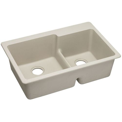 Elkay ELGLBO3322BQ0 Quartz Classic 33" x 22" x 9-1/2" Offset 60/40 Double Bowl Top Mount Sink w/ Aqua Divide, Bisque