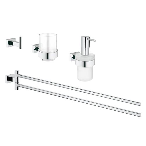 Grohe 40847001 Essentials Cube 4-in-1 Bathroom Accessories Set, StarLight Chrome 