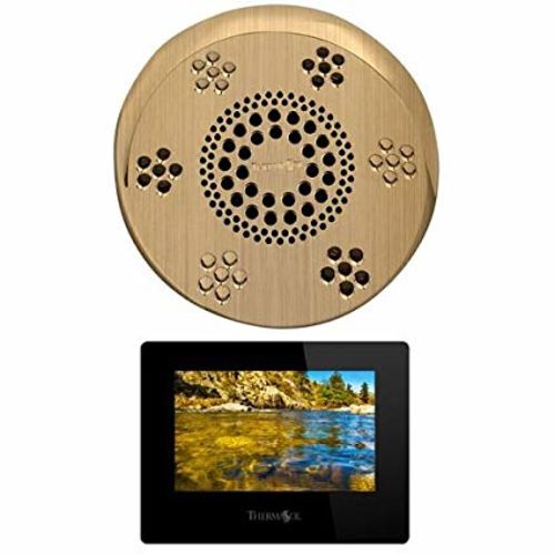 Thermasol SASC-AB Serenity Stand Alone Light, Sound, Rain Head - Antique Brass - Contemporary