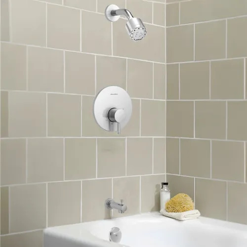 American Standard Serin Polished Chrome Pressure Balance Tub/Shower Trim Kit with 3 Function Shower Head, Lever Handle, 2.5 GPM -TU064502.002