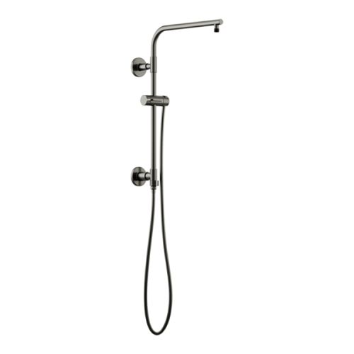 Brizo Essential 18" Euro Round Shower Column, Wall-Mount, 15" Overhead Shower Arm, Brilliance Luxe Steel - 80092-SL