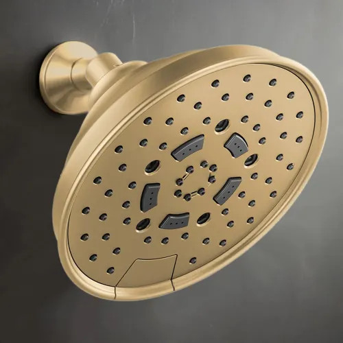 Brizo Essential 7" Wall-Mount Shower Head, Five-Function, Touch-Clean, H2Okinetic, 2.5 GPM, Brilliance Luxe Gold - 87495-GL-2.5