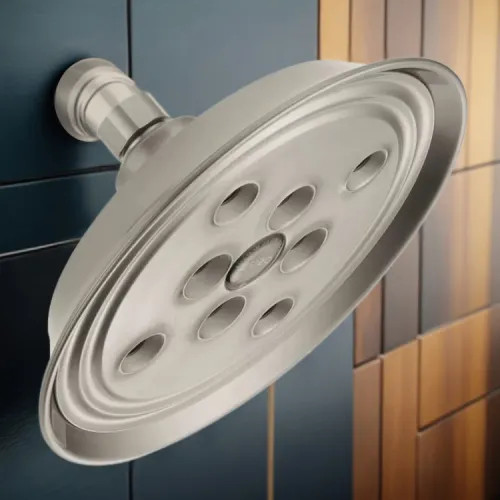 Brizo Essential 7" Wall-Mount Shower Head, Single-Function, H2Okinetic, WaterSense, 1.75 GPM, Brilliance Luxe Nickel - 87305-NK