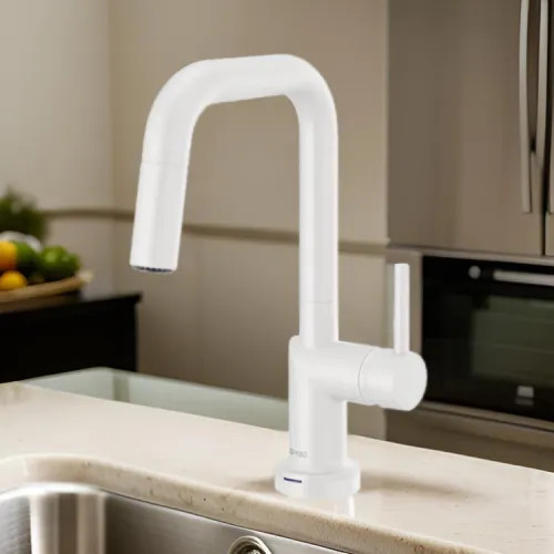 Brizo Jason Wu SmartTouch Pull-Down Prep Kitchen Faucet with Square Spout, Diamond Seal Technology, MagneDock Magnetic Docking, Touch-Clean, 1.8 GPM, Matte White - 64965LF-MWLHP