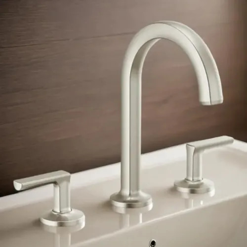 Brizo Kintsu Two-Handle Widespread Lavatory Faucet with Arc Spout, Less Handles, Deck Mount, 1.5 GPM, Brilliance Luxe Nickel - 65306LF-NKLHP