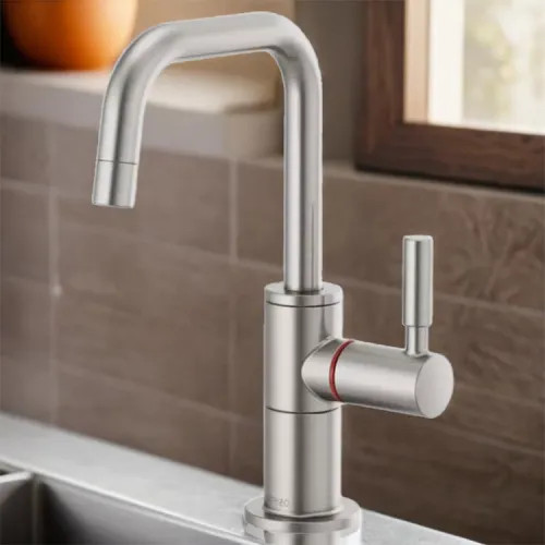 Brizo Odin Single-Handle Instant Hot Water Faucet with Square Spout, Deck Mount, ADA, 1.0 GPM, Brilliance Stainless - 61365LF-H-SS