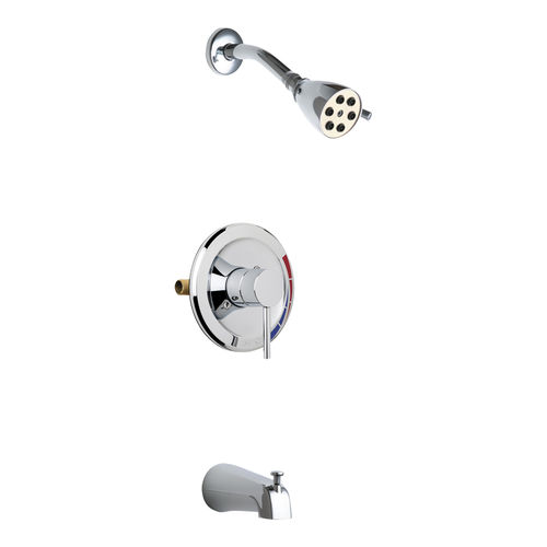 Chicago Faucets Wall-Mounted Pressure Balancing Tub/Shower Faucet with Valve, 2.5 GPM, 80 PSI, ADA, Polished Chrome - SH-PB1-01-100