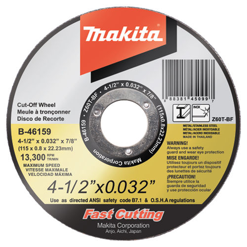 Makita 41/2" x .032" Ultra Thin CutOff Wheel, 7/8" Arbor Size, Stainless - B-46159