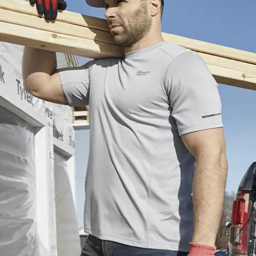 Milwaukee Gray XL WORKSKIN Lightweight Performance Shirt with Short Sleeve, Regular Fit with Sun Protection - 414G-XL