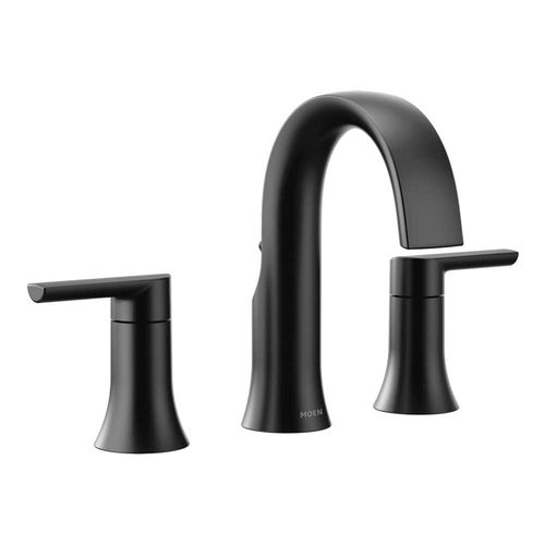 Moen Doux Two-Handle Roman Tub Faucet, High Arc Spout, 10in Center, Lever Handles, Matte Black - TS983BL