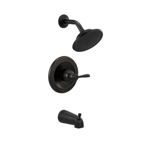 Peerless Elmhurst 6" Round Single-Handle Pressure Balance Tub and Shower Faucet with Diverting Tub Spout, 1.5 GPM, Oil Rubbed Bronze - PTT14465-OB