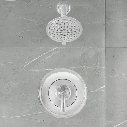 American Standard Patience Polished Chrome Shower Faucet, Trim Only, 1.8 GPM 5in 3-Function Showerhead with Cartridge - TU106507.002