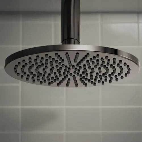 Brizo Essential 12" Raincan Shower Head, Single-Function, Linear, Round, 2.5 GPM, Touch-Clean Nozzles, Brilliance Black Onyx - 81392-BNX-2.5