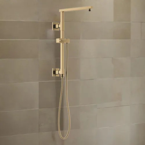 Brizo Essential 18" Linear-Square Shower Column, 15" Overhead Shower Arm, Brilliance Luxe Gold - 80099-GL