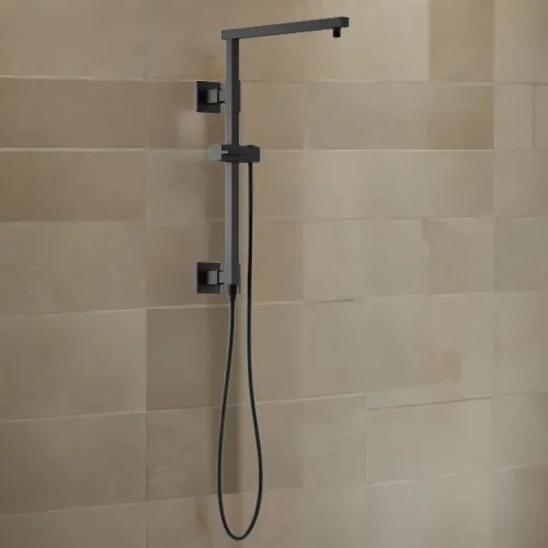 Brizo Essential 18" Linear-Square Shower Column, 15" Overhead Shower Arm, Matte Black - 80099-BL