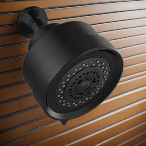Brizo Essential 4-1/2" Wall-Mount Shower Head, Three Spray Functions, Touch-Clean Nozzles, 2.5 GPM, Matte Black - 87092-BL-2.5