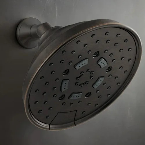 Brizo Essential 7" Wall-Mount Shower Head, Five-Function, Touch-Clean, H2Okinetic. 2.5 GPM, Venetian Bronze - 87495-RB-2.5