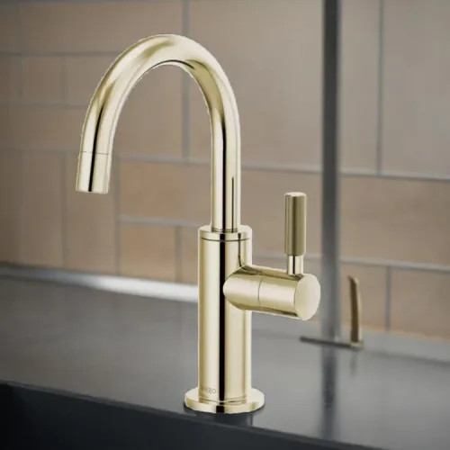 Brizo Litze Single-Handle Beverage Faucet with Arc Spout and Knurled Handle, Diamond Seal Technology, 1.5 GPM, Brilliance Polished Nickel - 61343LF-C-PN