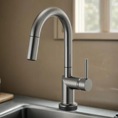 Brizo Odin SmartTouch Pull-Down Bar/Prep Faucet with Arc Spout, Diamond Seal, MagneDock, Touch-Clean, 1.8 GPM, Brilliance Luxe Steel - 64975LF-SLLHP