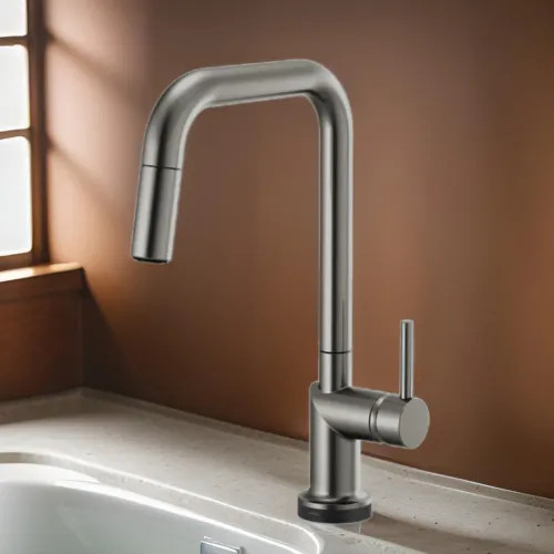 Brizo Odin SmartTouch Pull-Down Kitchen Faucet with Square Swivel Spout, MagneDock, Two Function, 1.8 GPM, Brilliance Luxe Steel - 64065LF-SLLHP