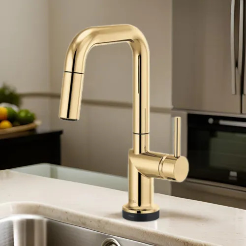 Brizo Odin SmartTouch Pull-Down Prep Kitchen Faucet w/ Square Spout, 1.8 GPM, Brilliance Polished Gold - 64965LF-PGLHP