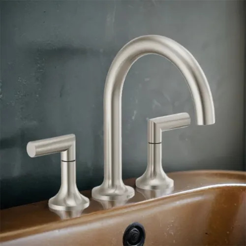 Brizo Odin Two-Handle Roman Tub Faucet Trim, 3-Hole, Arc-Spout, 1.75 GPM, WaterSense, Less Handles, Brilliance Brushed Nickel - T67375-BNLHP