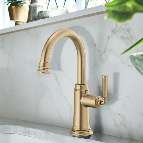 Brizo Rook Single-Handle Cold Water Beverage Faucet with Integrated Air Gap, Diamond Seal, Lever Handle, 1.5 GPM, Brilliance Luxe Gold - 61374LF-C-GL