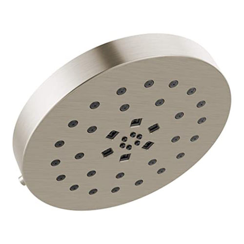 Delta 8in H2Okinetic Four-Setting Round Shower Head with UltraSoak, Wall-Mount, 1.75 GPM, Touch-Clean Nozzles, WaterSense, Stainless - 52488-SS