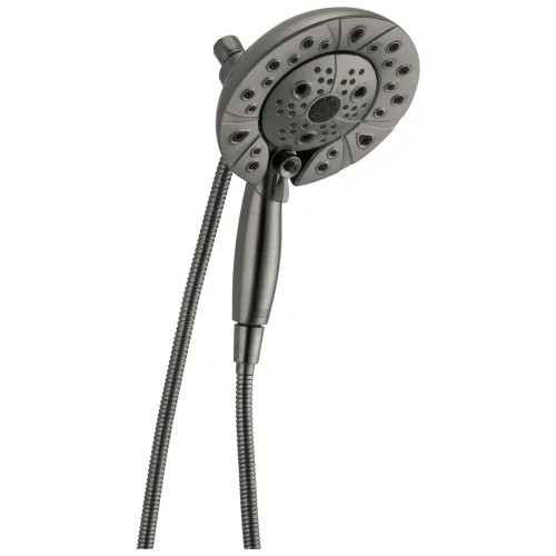 Delta H2Okinetic In2ition Five-Spray Setting 2-in-1 Shower, MagnaTite Docking, Round, WaterSense Certified, 1.75 GPM, Black Stainless - 58480-KS-PK