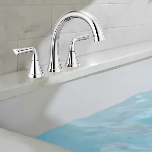 Delta Kayra Two-Handle Roman Tub Faucet Trim, High-Arc Spout, Lever Handles, ADA-Compliant, Chrome - T2733 
