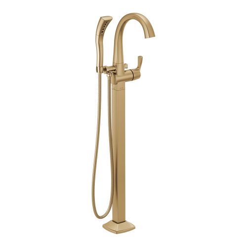 Delta Stryke Freestanding Tub Filler Trim with 1.75 GPM Single-Setting Hand Shower, H2Okinetic, Lever Handle, Champagne Bronze - T4777-CZFL