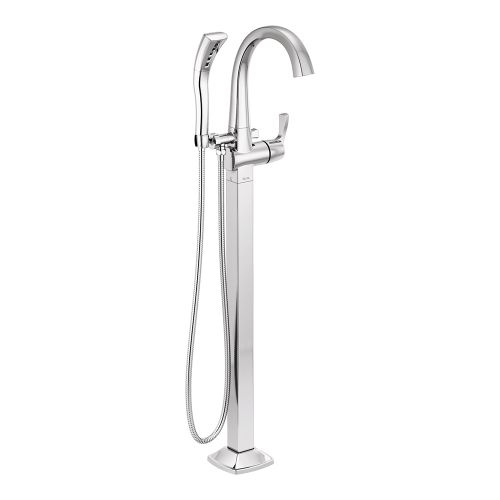Delta Stryke Freestanding Tub Filler Trim with 1.75 GPM Single-Setting Hand Shower, H2Okinetic, Lever Handle, Chrome - T4777-FL
