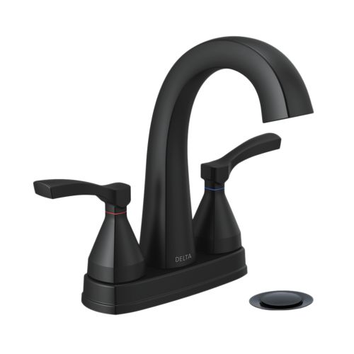 Delta Stryke High-Arc Centerset Lavatory Faucet With Metal Pop-Up, DIAMOND Seal, Two Lever Handles, 1.2 GPM, Matte Black - 25775-BLMPU-DST