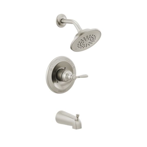 Peerless Elmhurst 6" Round Single-Handle Pressure Balance Tub and Shower Faucet with Diverting Tub Spout, 1.5 GPM, Brushed Nickel - PTT14465-BN