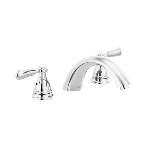 Peerless Elmhurst Roman Tub Faucet Trim, Polished Chrome, Lever Handles, 8-1/8in Spout Reach, Deck-Mount, Three-Hole Installation - PTT4365