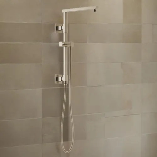 Brizo Essential 18" Linear-Square Shower Column, 15" Overhead Shower Arm, Brilliance Brushed Nickel - 80099-BN