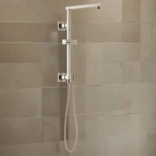 Brizo Essential 18" Linear-Square Shower Column, 15" Overhead Shower Arm, Brilliance Luxe Nickel - 80099-NK
