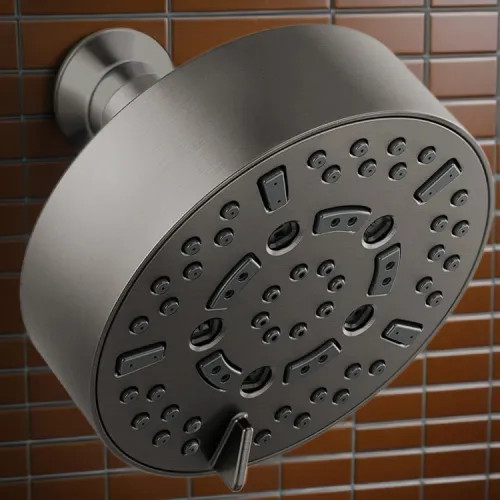 Brizo Essential 5" Wall-Mount Shower Head, Round, 7-Function, H2Okinetic, Touch-Clean, 2.5 GPM, Brilliance Luxe Steel - 87292-SL-2.5