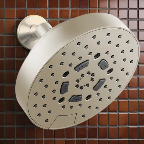 Brizo Essential 7" Wall-Mount Shower Head, Five-Function, H2Okinetic, Touch-Clean, WaterSense, 1.5 GPM, Brilliance Brushed Nickel - 87492-BN-1.5