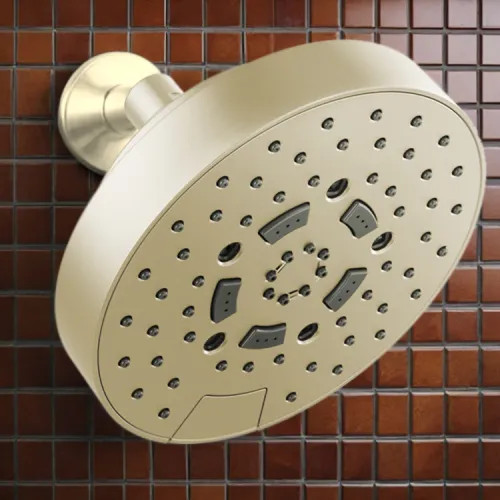 Brizo Essential 7" Wall-Mount Shower Head, Five-Function, H2Okinetic, Touch-Clean, WaterSense, 1.75 GPM, Brilliance Polished Nickel - 87492-PN